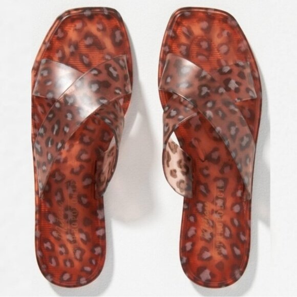 Anthropologie Matisse Jelly Slides Sandals Leopard Print Brown Size 7 Bohemian - Picture 1 of 15